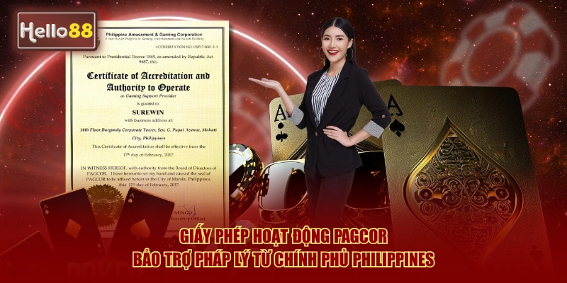 Giấy Phép Hoạt Động Hello88 - Pháp Lý Minh Bạch Uy Tín 2026 1 Giấy phép hoạt động PAGCOR - Bảo trợ pháp lý từ chính phủ Philippines