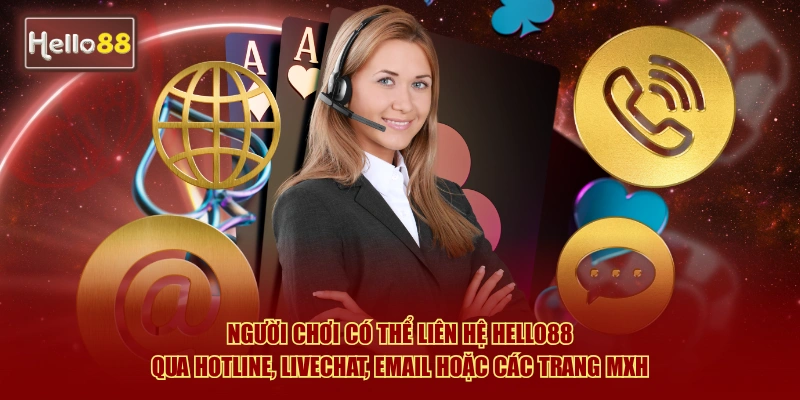 Liên Hệ Hello88 – Kênh Hỗ Trợ Khách Hàng Chuẩn 5 Sao 24/7 1 Người chơi có thể liên hệ Hello88 qua hotline, livechat, email hoặc các trang MXH