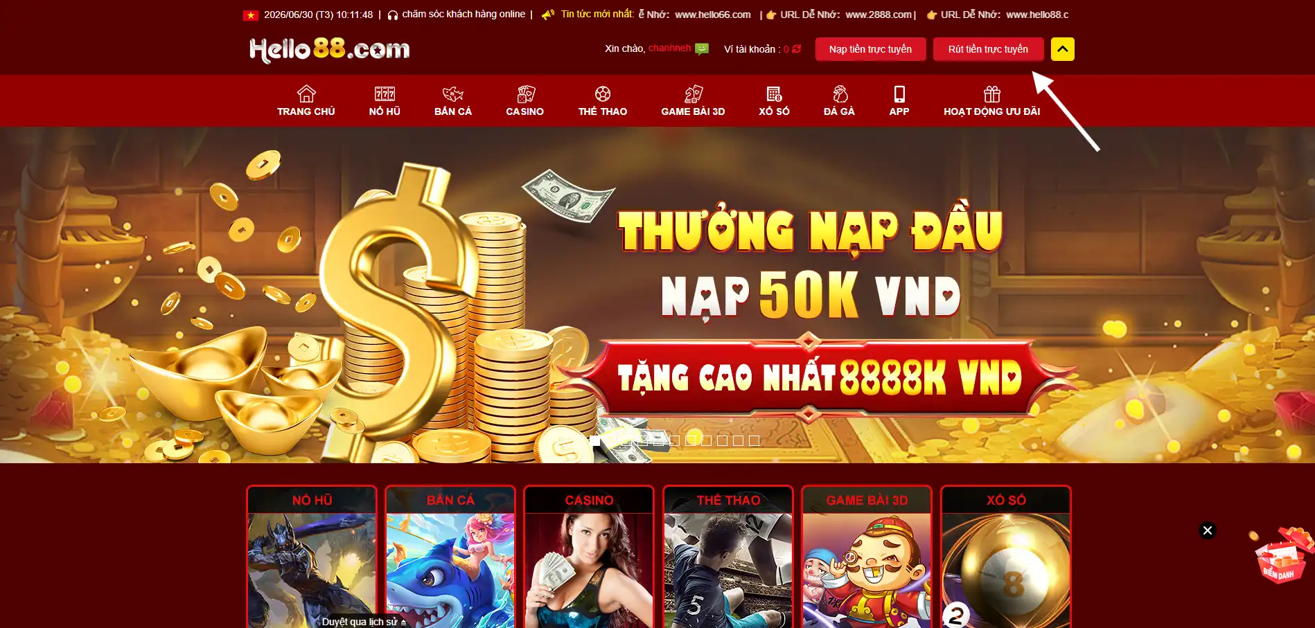 Rút Tiền Hello88 - Hướng Dẫn Nhận Tiền Thần Tốc 2026 2 Truy cập vào mục Rút tiền Hello88